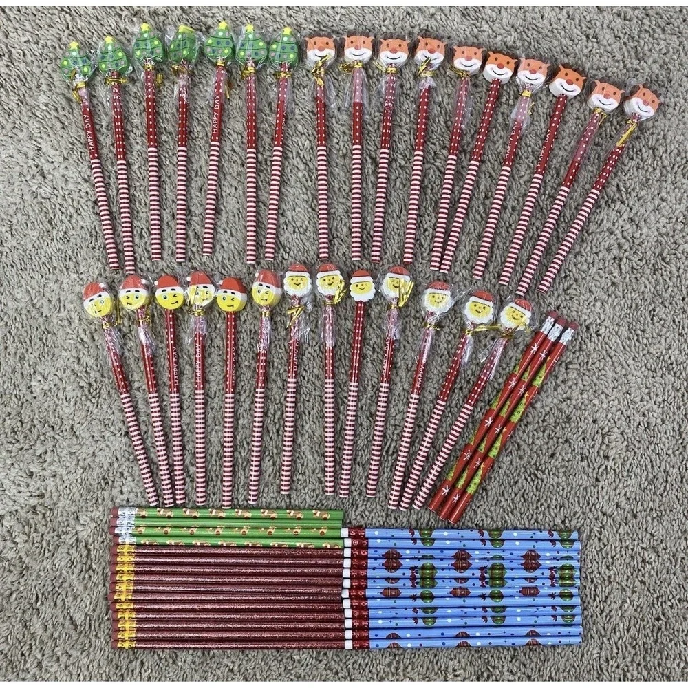 Holiday Mixed Lot of 60 Christmas Holiday Pencils Unsharpened